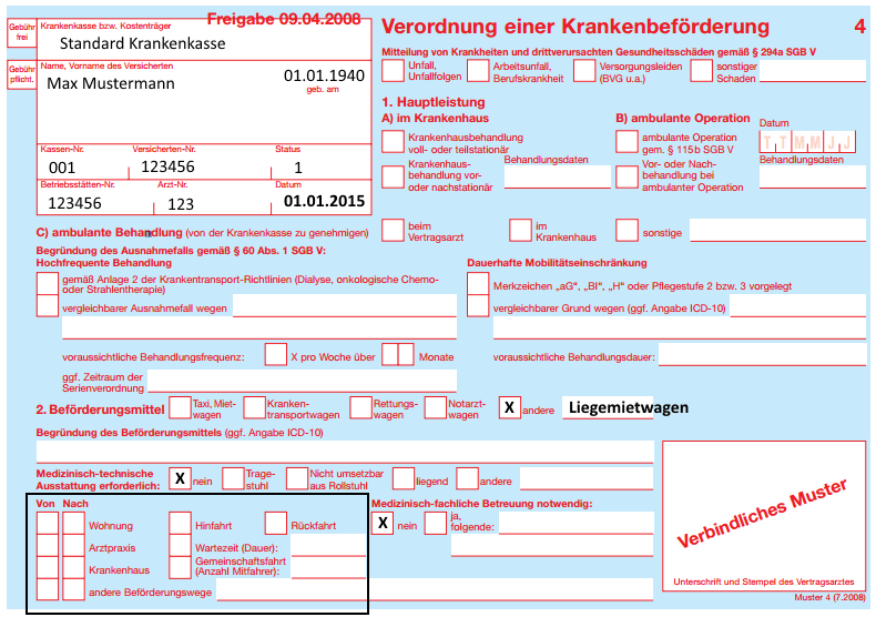 Verordnung einer Krankenbeförderung